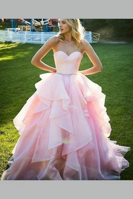 Sweetheart Pink Prom Ball Gown With Ruffles Organza Skirt Loveangeldress