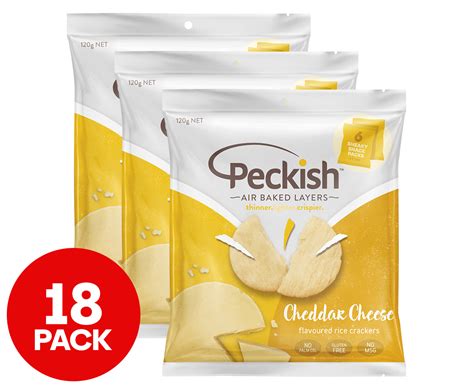 3 X 6pk Peckish Flavoured Rice Crackers Multi Bag Cheddar Cheese Au