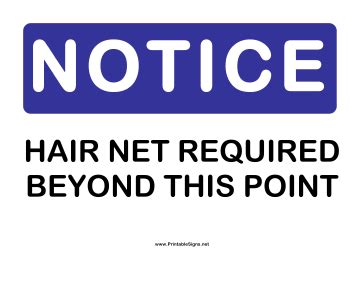 Printable Notice Hair Net Required Sign