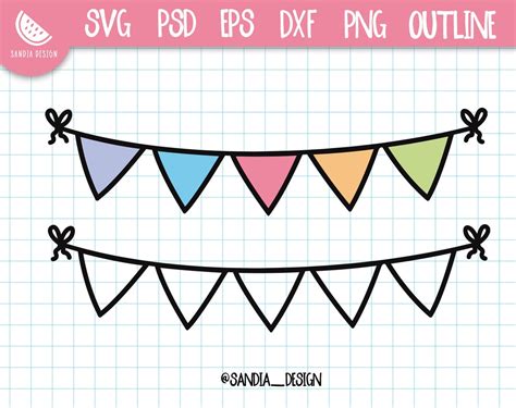 Doodle Bunting Banners Svg Png Psd Outline Personal And Commercial