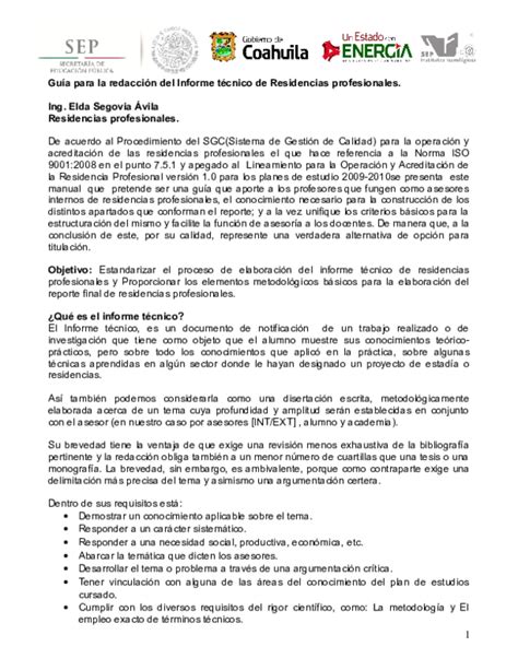 Doc Guía Para La Redacción Del Informe Técnico De Residencias