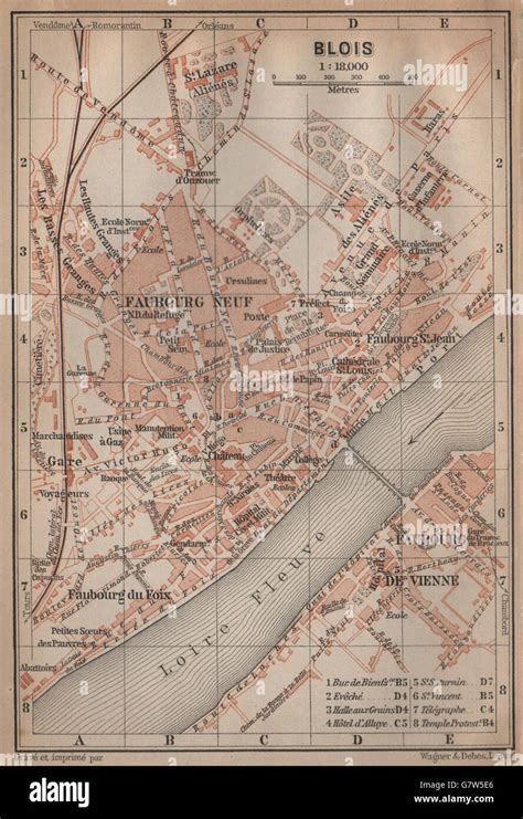 BLOIS Antique Town City Plan De La Ville Loir Et Cher Carte BAEDEKER