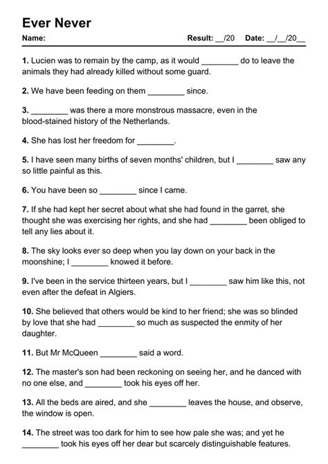 101 Ever Never Pdf Worksheets With Answers 2079 Exercises Grammarism