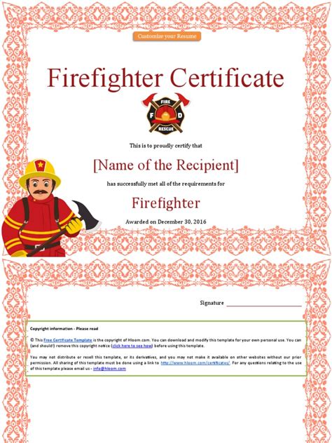 Firefighter Training Certificate Template Pdf