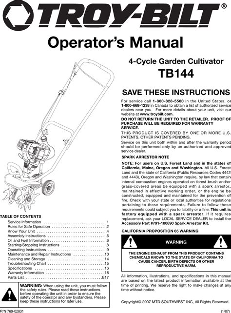 Troy Bilt Manuals Owners Manuals