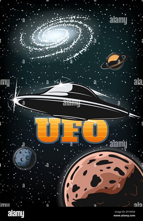 Vintage colorful UFO poster with alien spaceship unknown planets galaxy ...