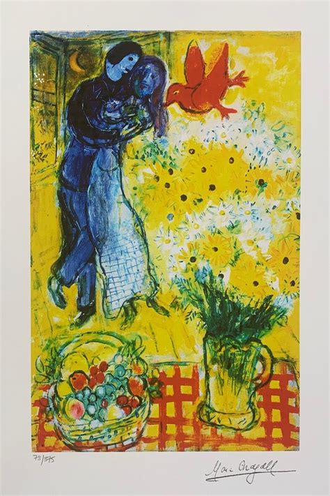 Marc Chagall Lovers And Daisies Limited Edition Signed Giclee Art 34 X