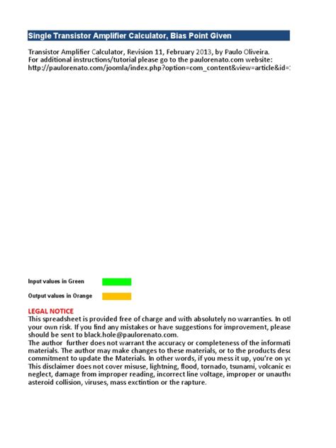 Transistor Amplifier Calculator Rev 11 | PDF | Amplifier | Transistor