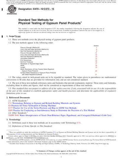 ASTM C473 15 Red Standard Test Methods For Physical Testing Of Gypsum