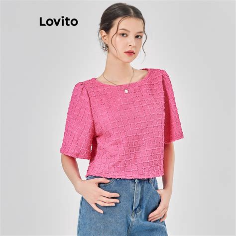 Lovito Casual Blusa Feminina Xadrez Malha Contrastante L68ED031