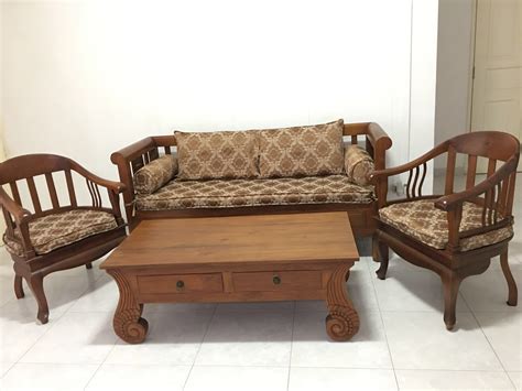 Wooden Sofa Set, Furniture, Sofas on Carousell