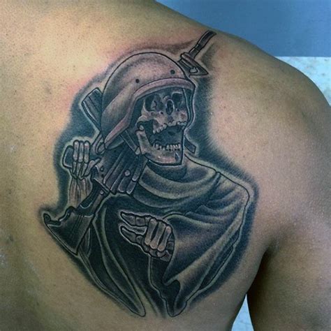 Simple cartoon like black and white soldiers skeleton tattoo on ...