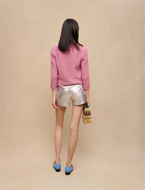 Tweed Effect Knit Cardigan Pink For Women Maje