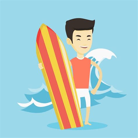 Premium Vector Surfer Holding Surfboard Vector Illustration