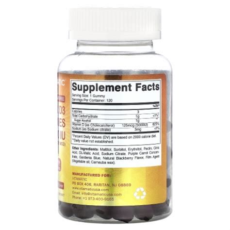 Vitamatic Sugar Free Vitamin D3 5000 Iu 120 Pectin Based Gummies