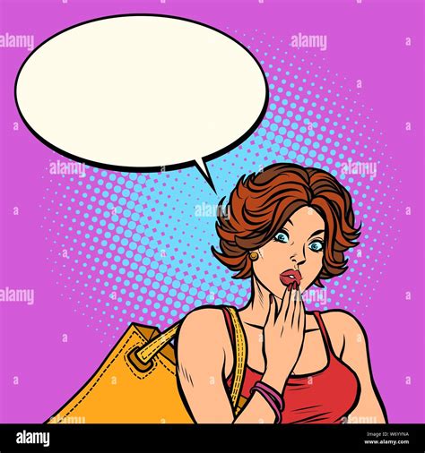 Surprised Shopper Red Haired Woman Pop Art Retro Vector Illustration