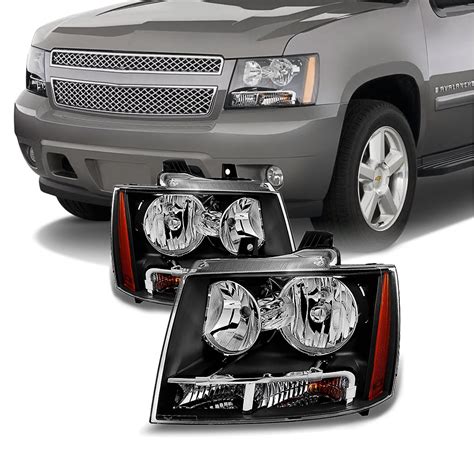 Akkon For Chevy Avalanche Suburban Tahoe Black Bezel Headlights Front