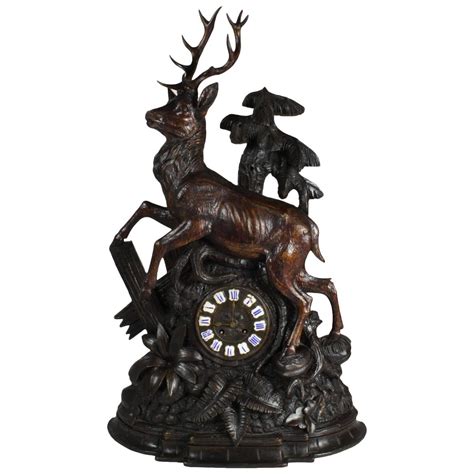 Late 19th Century Black Forest Stag Mantel Clock For Sale At 1stdibs