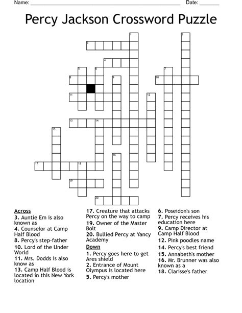 Percy Jackson Crossword Puzzle Wordmint