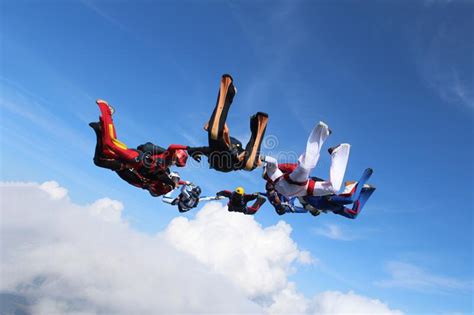 Skydiving Skydivers Are Jumping Out Of A Plane The View From An