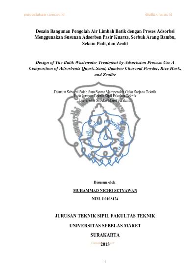 Desain Bangunan Pengolah Air Limbah Batik Dengan Proses Adsorbsi