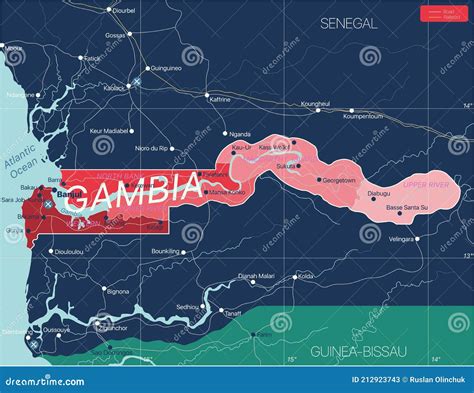 Gambia Country Detailed Editable Map Stock Vector Illustration Of