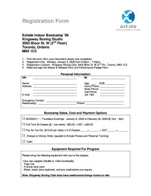 Fillable Online Indoor Bootcamp 2009 Kingsway Registration Form Fax