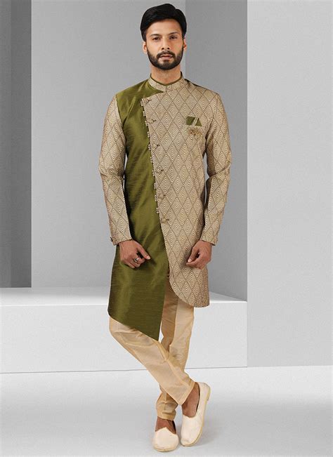 Buy Indian Ethnic Clothing Engagement Green Men Sherwanis