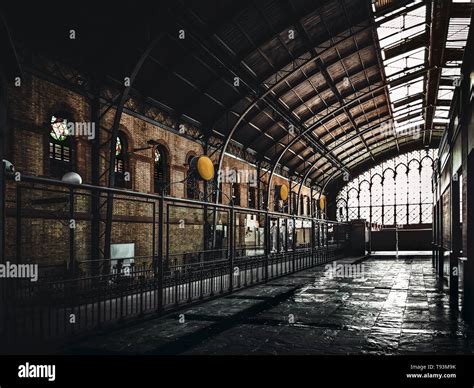 Top of old Seville railway Station. Interior architecture of Plaza de ...