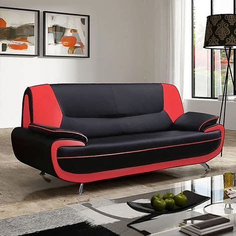 Muza Canap Design Places En Simili Cuir Noir Et Rouge