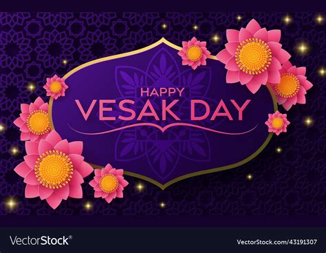 Happy Vesak Day Wishes Cards With Lotus Flowers Vector Image