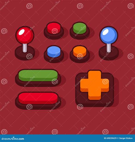 Colorful Buttons And Joysticks Set For Arcade Machine Vector Stock