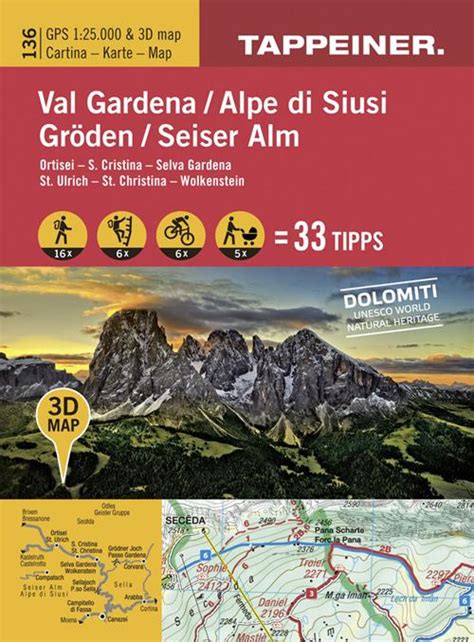 Val Gardena Alpe Di Siusi Ortisei S Cristina Selva Gardena Cartina