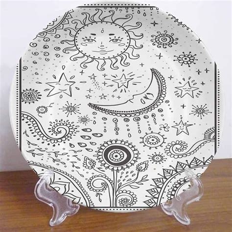 10 Sun And Moon Ceramic Dinner Plate Oriental Inspired Design Crescent