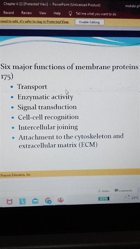 Solved Six Major Functions Of Membrane Proteins 175 Chegg