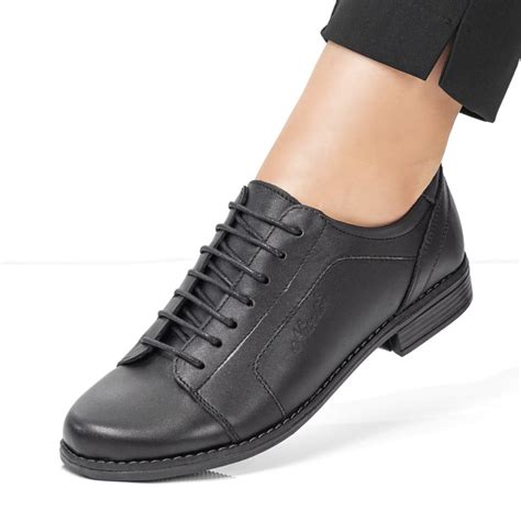 Pantofi Casual Dama Cu Siret Negri Din Piele Naturala ZLZ06392 Elaza