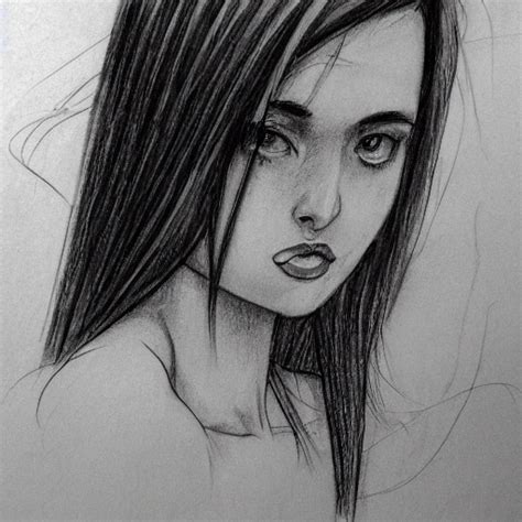 Pencil Sketch Of A Lonely Girl