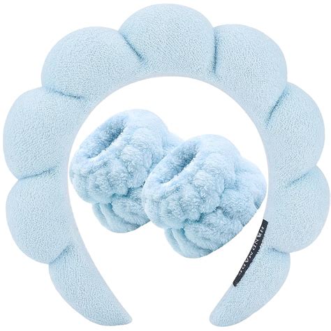 Zkptops Spa Headband For Washing Face Wristband Set Sponge Makeup Face Wash Blue