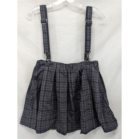 Hot Topic Skirts Hot Topic Plaid Mini Skirt Suspenders Schoolgirl Academia Gray Black Medium