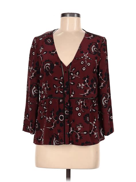 Sézane 100 Silk Burgundy Long Sleeve Silk Top Size 38 Eu 74 Off