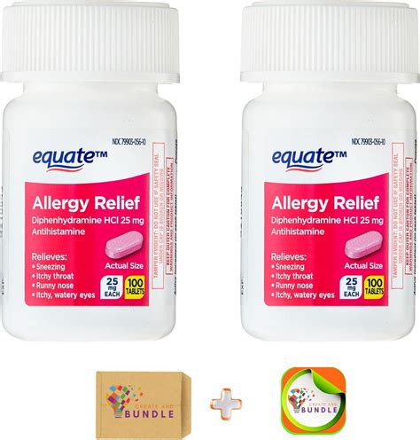 Equate Allergy Relief 25 Mg 100ct Tablets Pack 2 Createandbundle Sticker