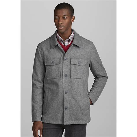 Jos A Bank Men S Tailored Fit Wool Blend Shirt Jacket Grey Heather