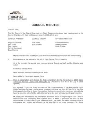 Fillable Online COUNCIL PRESENT COUNCIL ABSENT OFFICERS PRESENT Mayor