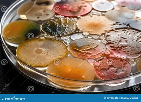 Microbial Culture On Agar Plate Growing Into Unique And Diverse Colony