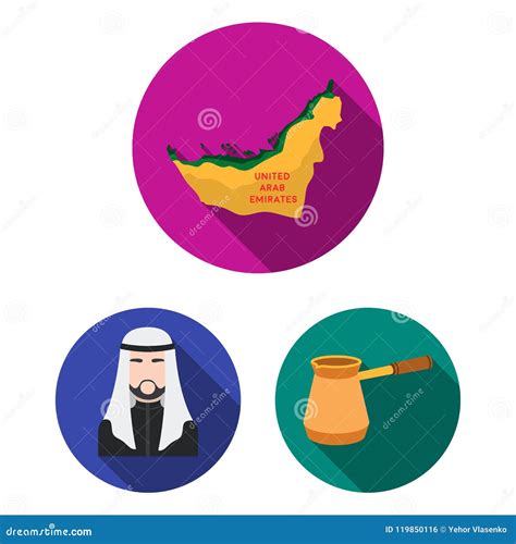 Country United Arab Emirates Flat Icons In Set Collection For Design