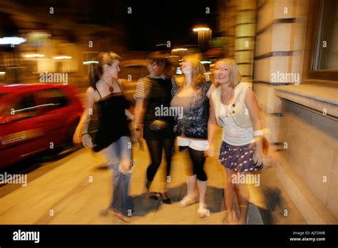 Revellers Enjoying The City Centre Night Life Kingston Upon Hull Stock