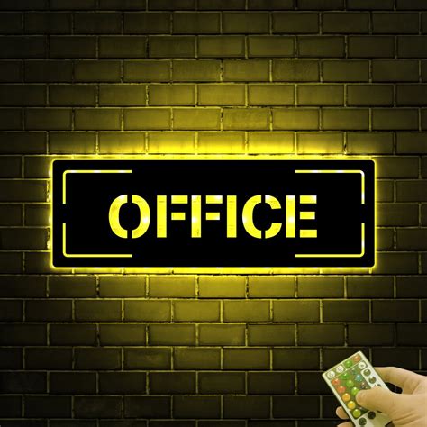 Custom Modern Office Sign With Led Lights, Personalized Text Door Sign ...