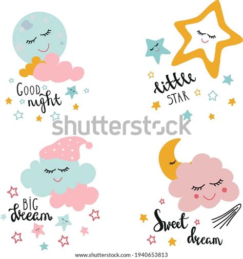 Poster Cute Moonstar Cloud Vector Illustrationbeautiful Stock Vector