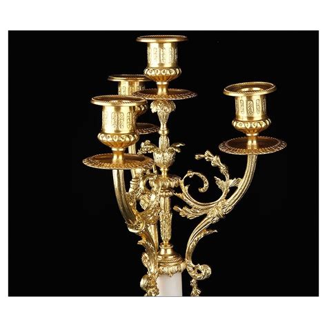 Hermosa Pareja de Candelabros en Bronce Dorado y Mármol Francia Siglo XIX