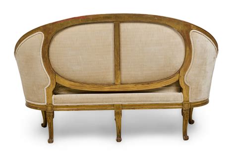 Pair Of French Louis Xvi Giltwood Beige Upholstered Canapes Settees